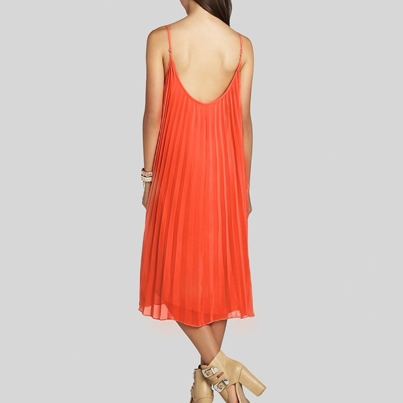 BCBGeneration Midi Pleat Scoop Neck Dress Adjustable Straps In Orange PreOwned - Picture 2 of 7
